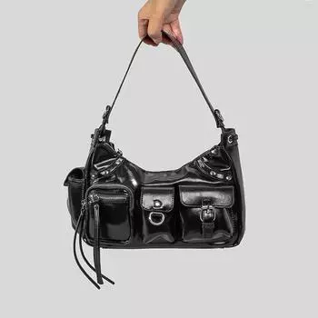 Новинка в стиле панк, женская сумка, женская сумка через плечо, мотоциклетные сумки с несколькими карманами, сумки для подмышек, трендовые модные сумки 35x16x10cm бежевый