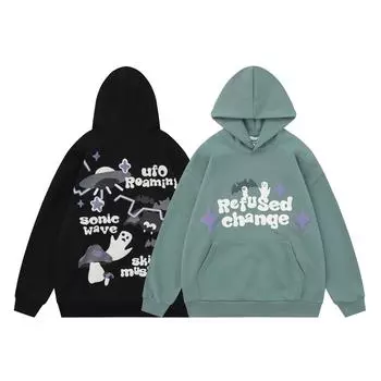 Новинка в уличной одежде Хэллоуин мультфильм узор унисекс толстовка с капюшоном M зелёный