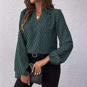 Новинка весна осень геометрический принт тонкий топ с V-образным вырезом женские blusas mujer модная свободная женская элегантная блузка с длинным рукавом рубашка S