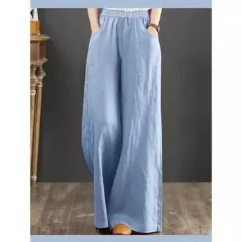 Новинка весны и лета, хлопковые широкие женские брюки, модные трикотажные брюки для отдыха, уличная одежда, элегантная свободная женская одежда M оранжевый