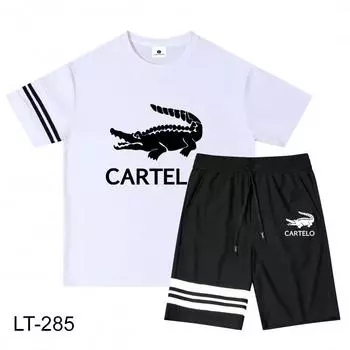 Новинка весны/лета 2024, вафельный хлопковый смешанный мужской и женский спортивный комплект с принтом для отдыха, комплект для пары M белый