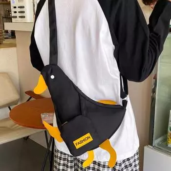 Новинка, забавная сумка через плечо с уткой, корейский стиль, мультяшная сумка на грудь, милая сумка через плечо с уткой, Shool чёрный
