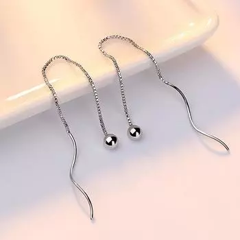 Новинка, женская подвеска из стерлингового серебра 925 пробы, модные блестящие серьги с бусинами, коробка, цепочка для ушей, универсальная пара серег, ювелирные изделия, подарок
