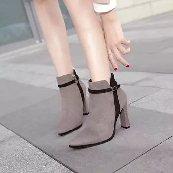 Новинка, женские короткие туфли, осенние ботильоны с острым носком для женщин, распродажа ботинок, шикарные и элегантные ботильоны, дизайнерская роскошь, тренд 2024 года 34 серый