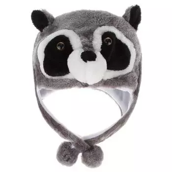 Новинка, зимняя унисекс, пушистая плюшевая шапка в виде енота с помпоном, длинные ремни, теплая шапка-ушанка для зимних лыж, костюм для косплея