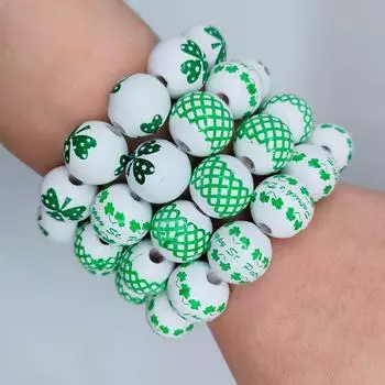 Новинки 2024 года Fashion St. Браслеты с деревянными бусинами на День Святого Патрика для мужчин и женщин, зеленый клевер, ирландский день, браслет «сделай сам», ювелирные изделия, праздничные подарки