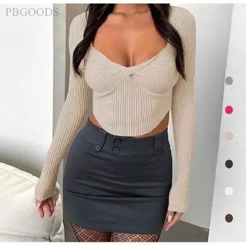 Новинки осени и зимыTT-рубашка, свитер с нитью, топ SexyV, женский воротник с длинными рукавами S чёрный