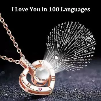 Новое 100 I Love You Языковое ожерелье Модный бесцветный высококачественный кулон в виде сердца любви electroplated real gold