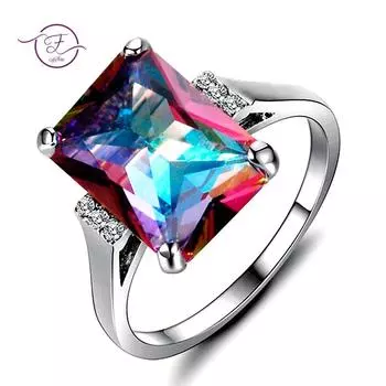 Новое 10x14 мм Mystic Fire Rainbow Topaz обручальное кольцо для свадьбы серебряный прямоугольник уникальные ювелирные изделия топ-бренда аксессуары 6