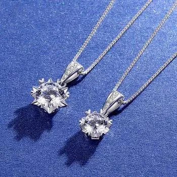 Новое 1/2CT D VVS ожерелье из муассанита для женщин бриллиантовой огранки свадебный лабораторный бриллиантовый кулон стерлингового серебра 925 пробы цепочка для ювелирных изделий 1CT with GRA