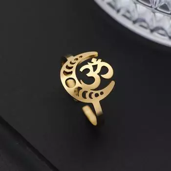 Новое 2025 санскритское кольцо Аум Ом из нержавеющей стали с фазами Луны Открытые кольца