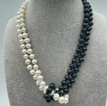 Новое 2-рядное жемчужное ожерелье 7-8 мм белого и черного цвета
