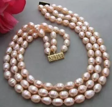 новое 3 ряда 9-10 мм натурального австралийского южного золотого розового жемчуга ожерелье 17 -19