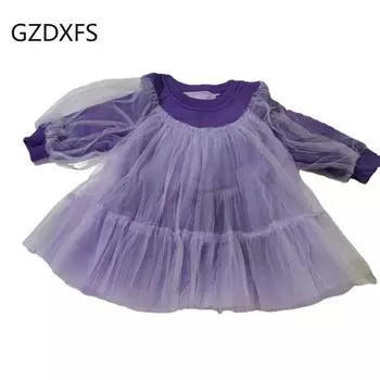Новое 4-слойное сетчатое платье с рукавами реглан Платье принцессы 90 фиолетовый