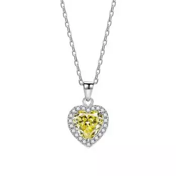 Новое 6 мм ожерелье с желтым бриллиантом в форме любви для женщин, стерлинговое серебро 925 пробы, цепочка на ключицу, серебряные украшения