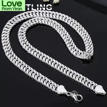 Новое 925 стерлингового серебра 20 /24 дюйма 10 мм полностью плоское боковое ожерелье цепи для женщины мужчины мода свадебные украшения подарок 50cm