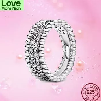 Новое 925 стерлингового серебра бисерное кольцо Pave Band для женщин 925 серебряные кольца бренд свадебные украшения подарок 7