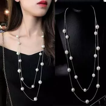 Новое элегантное длинное двухслойное искусственное жемчужное ожерелье для женщин, цепочка для свитера, женские воротники, ювелирные изделия, аксессуары бездна