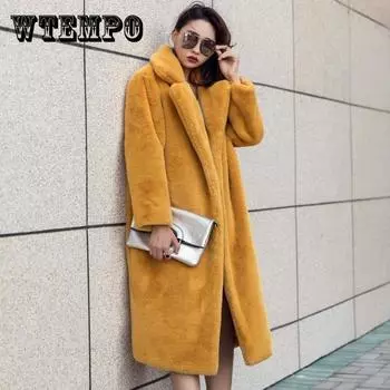 Новое элегантное длинное зимнее пальто из искусственного меха, женское модное плюшевое пальто с мехом, свободное высокое качество, плотное теплое зимнее меховое пальто XXL