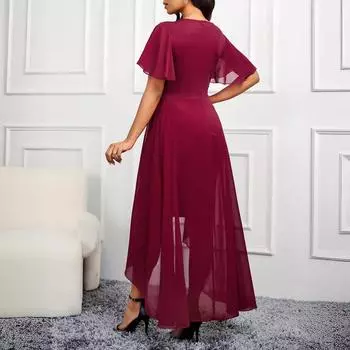 Новое элегантное однотонное облегающее платье с круглым вырезом и короткими рукавами для весенне-летнего женского гардероба S красный