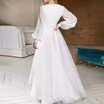 Новое элегантное однотонное платье с V-образным вырезом, облегающее, с длинными рукавами и заниженной талией, длинное женское платье S белый