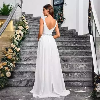Новое элегантное однотонное вечернее платье из шифона с V-образным вырезом, расшитое пайетками и открытой спиной S белый