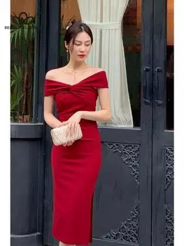 Новое элегантное вечернее платье, женское тонкое плиссированное миди-белое женское платье на одно плечо, 2023, атласное платье на бедрах, клубный уличный женский халат S белый