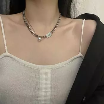 Новое белое жемчужное ожерелье, легкая роскошная ниша, модная титановая сталь, темпераментная строчка, двойная цепочка на ключицы, модные украшения