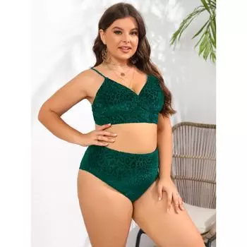 Новое бикини Fat Mm с большим зеленым леопардовым ремнем и плечевым ремнем DM423 0XL