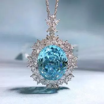 Новое благородное ожерелье из 100% стерлингового серебра 925 пробы Параиба, высший класс 18*21 мм, бриллиантовый кулон, драгоценный камень, свадебное ювелирное изделие для невесты синий