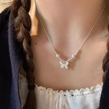 Новое блестящее ожерелье-бабочка для женщин, изысканная жемчужная цепочка на ключицу, милое колье, ювелирные изделия для женщин, свадебный подарок NK215