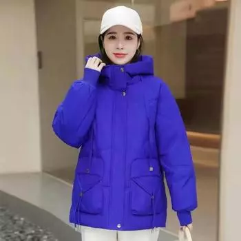 Новое блестящее стеганое женское длинное свободное толстое стеганое женское пальто с капюшоном M синий