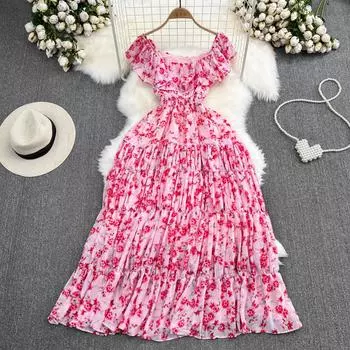 Новое богомское женское модное платье с цветочным принтом для летних каникул, повседневная одежда, женские платья One Size чёрный