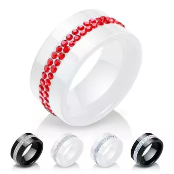 Новое черно-белое 2-рядное керамическое кольцо с кристаллами 10 мм, женское обручальное кольцо, подарки для женщин 6