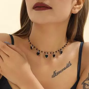 Новое черное ожерелье с подвеской в виде любви, модный дизайн, ожерелье из хрустальных бусин, подарок на день рождения для девочки