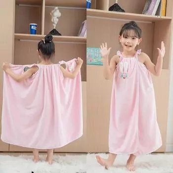 Новое детское носимое банное полотенце, юбка для душа на подтяжках, впитывающая флисовая юбка для душа из кораллового флиса, которая не легко линяет 80*120cm белый