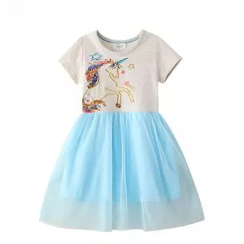 Новое детское платье для девочек, сетчатое платье, летняя юбка для девочек среднего возраста 120-130cm