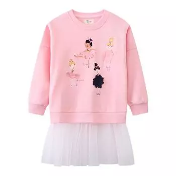 Новое детское платье с длинным рукавом, платье принцессы с рисунком из мультфильма для девочек, европейский и американский стиль, трикотажное хлопковое детское платье 100 розовый