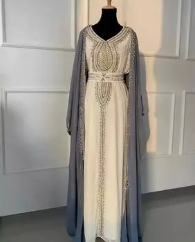 Новое длинное марокканское платье ручной работы Дубай Стильное платье-кафтан Абая Фараша XS белый