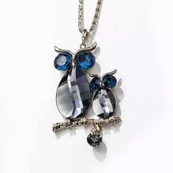 Новое длинное ожерелье с подвеской в виде хрустальной двойной совы для женщин, модные ожерелья-свитера, ювелирные аксессуары