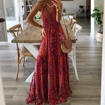 Новое длинное платье-комбинезон в стиле бохо с высокой талией и V-образным вырезом с цветочным принтом для женщин S фиолетовый