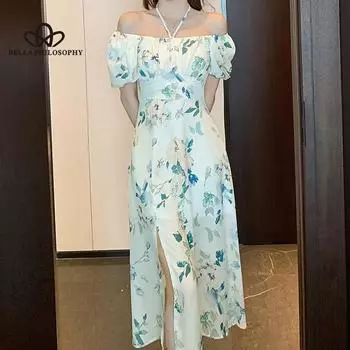 Новое длинное платье с принтом розы во французском стиле, женское винтажное платье с коротким рукавом и квадратным вырезом S бежевый