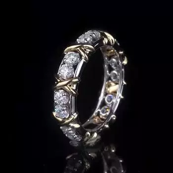 Новое двухцветное кольцо, модное темпераментное кольцо с инкрустацией золотым цирконом