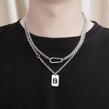 Новое двухслойное квадратное титановое ожерелье с буквами, мужской свитер в стиле хип-хоп, воротник-цепочка, аксессуары для свитера