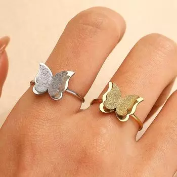 Новое двухслойное открытое кольцо с матовым зеркалом и бабочкой 1 pcs золотой