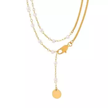 Новое двухслойное ожерелье в китайском стиле с глянцевыми бусинами, круглой формы, из титановой стали, индивидуальная ключичная цепочка, универсальное украшение вдовствующей императрицы в западном стиле