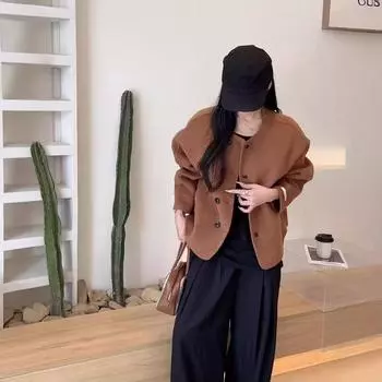 Новое двухстороннее шерстяное пальто-шорты в корейском стиле, свободное маленькое простое шерстяное пальто S