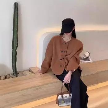 Новое двухстороннее шерстяное пальто-шорты в корейском стиле, свободное маленькое простое шерстяное пальто S