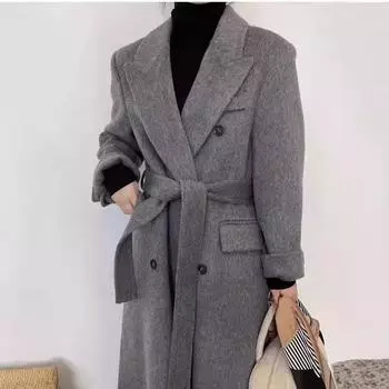 Новое двухстороннее шерстяное пальто средней длины гамбургер свободное повседневное шерстяное пальто S