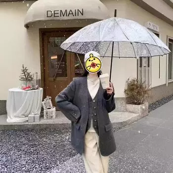 Новое двухстороннее шерстяное пальто средней длины в корейском стиле, свободное повседневное поддельное шерстяное пальто из двух частей S белый